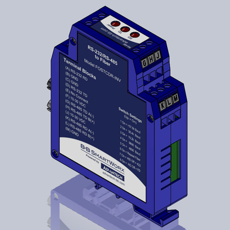 Serial Converter, RS-232/422/485 TB to MM Fiber ST (Inverted), Ind. DIN